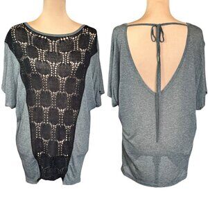 New Revolve Woodleigh Crochet Top Sz.M Oversized Gray Open Back Lace Boho